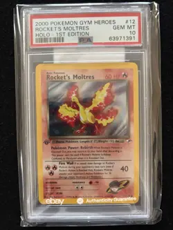 2000 POKEMON GYM HEROES ROCKET’S MOLTRES HOLO - 1ST EDITION #12 PSA 10 - Image 1