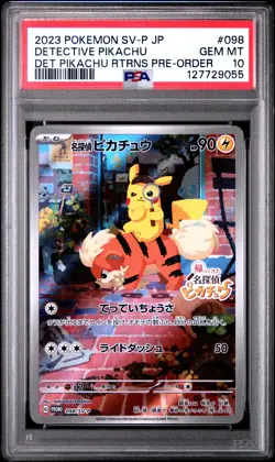 2023 POKEMON JPN SV-P PROMO #098 DETECTIVE PIKACHU PSA 10 - Image 1