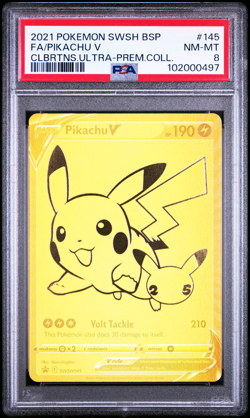 PSA 8 Pokemon Celebrations Pikachu V SWSH145 Gold Full Art UPC Black Star Promo - Image 1