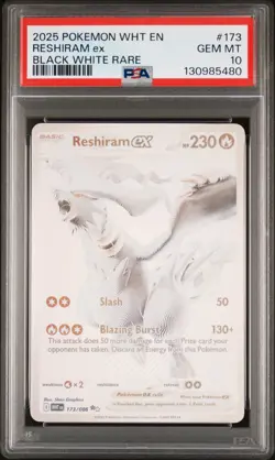 2025 POKEMON WHT EN-WHITE FLARE BLACK WHITE RARE #173 RESHIRAM EX PSA 10 - Image 1