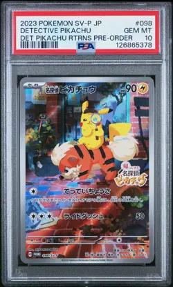 2023 POKEMON JPN SV-P PROMO #098 DETECTIVE PIKACHU PSA 10 - Image 1