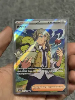Pokemon TCG Scarlet & Violet Arven Trainer Full Art Ultra Rare Holo Card 235/198 - Image 1