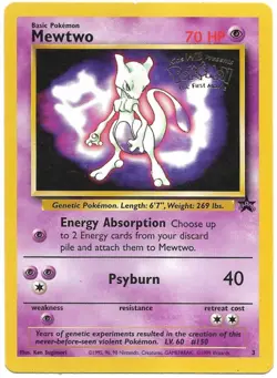 Pokemon Mewtwo #3 Promo Card 1999 Kids WB Presents Pokemon The First Movie - Image 1