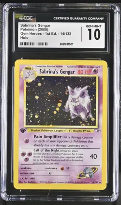 Pokemon Sabrina's Gengar Gym Heroes 1st Edition Holo Rare #14 CGC 10 Gem Mint - Image 1