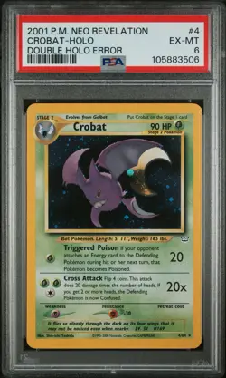 Pokemon Crobat Holo Unlimited Rare Neo Revelation 4/64 Double Holo Error PSA 6 - Image 1