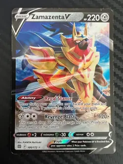 Pokemon TCG Sword & Shield: Brilliant Stars Zamazenta V 105/172 Ultra Rare LP - Image 1