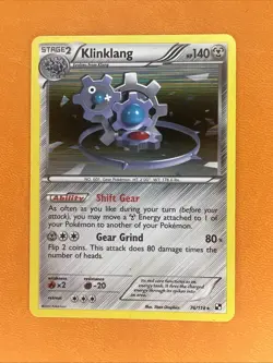 Klinklang 76/114 Holo Rare Black & White Base Pokemon Card Heavy play - Image 1