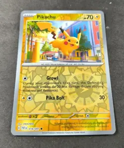Pokemon Paldean Fates Pikachu Reverse Holo Common Card 018/091 NM - Image 1