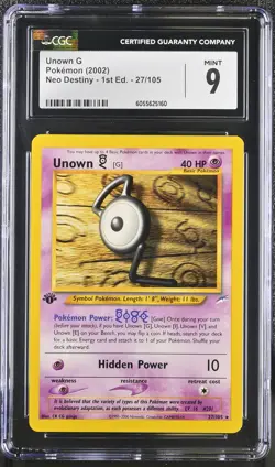 CGC 9 MINT Unown G Neo Destiny 1st Edition 27/105 Pokemon Card psa - Image 1