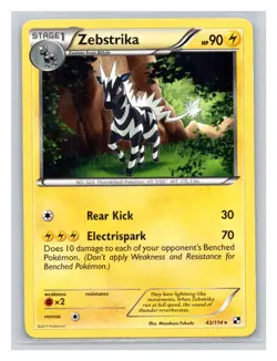 Pokemon TCG Zebstrika 43/114 Black and White Normal LP - Image 1