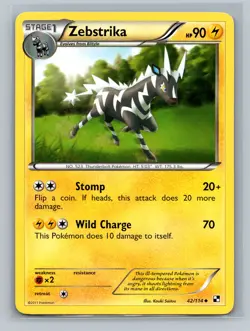 Pokemon TCG Zebstrika (42) 42/114 Black and White Normal LP - Image 1