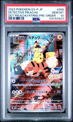2023 POKEMON JPN SV-P PROMO #098 DETECTIVE PIKACHU PSA 10 - Image 1