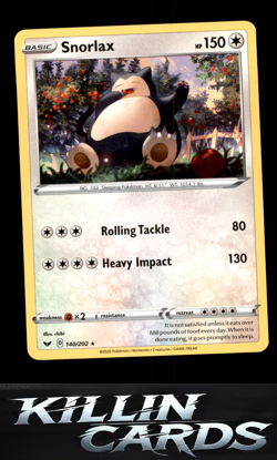 Snorlax 140/202 Pokemon Rare SWSH01: Sword & Shield Base Set Card NM - Image 1