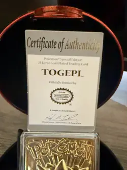 Pokemon 23K Gold Plated Togepi Trading Card 1999 Burger King Limited Edition - Image 3