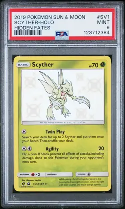 2019 POKEMON SUN & MOON HIDDEN FATES #SV1 SCYTHER-HOLO PSA 9 - Image 1