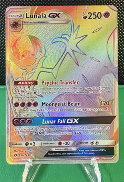 Pokemon TCG Lunala GX Rainbow Secret Rare Card 153/149 Sun Moon Base Set 2017 - Image 1