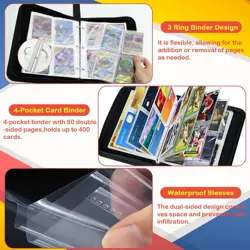 400 Card Pocket Binder with 4 Pocket Sleeves Trading Cards Album Folder - Image 5