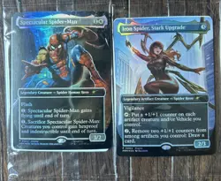 Marvel Legends Magic The Gathering Battle Damage Spider-Man & Iron Spider Cards - Image 1