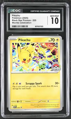 CGC 10 Pikachu SVP 225 Worlds Celebration Promo Pokemon Card - Image 1