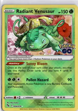 Radiant Venusaur Radiant Rare Pokemon GO 004/078 NM - Image 1