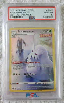 2022 Pokemon SWSH Abomasnow TG01/TG30 Astral Radiance PSA 10 FA Full Art Trainer - Image 1