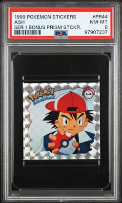 Pokemon Ash 1999 Stickers Series 1 Bonus Prism #PR44 PSA 8 - Image 1
