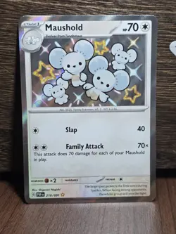 Pokemon TCG Paldean Fates Maushold 210/091 Shiny Rare Holo Card NM/M Condition - Image 1