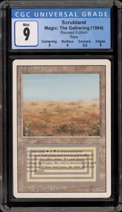 Magic The Gathering MTG Scrubland Revised Rare CGC 9 Mint - Image 1