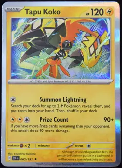 Pokemon TCG Tapu Koko 065/191 2024 Surging Sparks Holo Rare Card - NM - Image 1