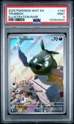 2025 POKEMON WHT EN-WHITE FLARE ILLUSTRATION RARE #140 TRUBBISH PSA 9 - Image 1