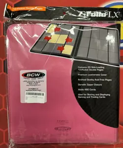 BCW Pink Gaming Card Z-Folio Zippered LX Leatherette Album with 12 Pocket Pages - Image 2