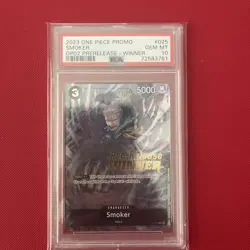 PSA 10 Smoker P 025 Pre Release Winner Gold Stamp Promo One Piece Card Game - Image 1