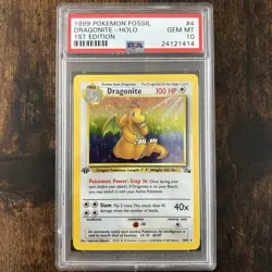 1999 Pokemon Fossil 1st Edition Dragonite Holo PSA 10 4/62 - Image 1