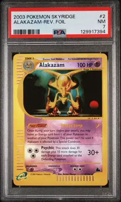 2003 POKEMON SKYRIDGE #2 ALAKAZAM-REVERSE FOIL PSA 7 - Image 1