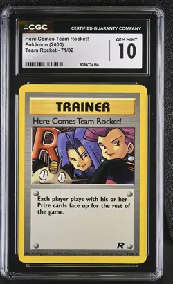 CGC 10 GEM MINT Here Comes Team Rocket! 2000 Team Rocket 71/82 Pokemon Card - Image 1