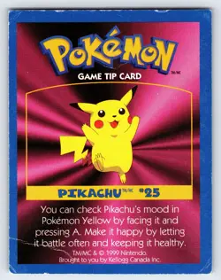 Pikachu Game Tip Card 1999 Kellogg's Canada Cereal Pokemon Exclusive Promo - Hp - Image 1