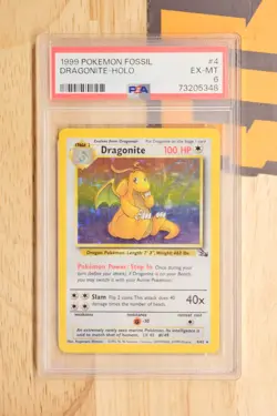 1999 Pokemon Fossil Unlimited Dragonite Holo Rare Card 4/62 PSA 6 - Image 1