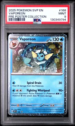 2025 POKEMON SVP PROMO PRISMATIC EVOLUTIONS POSTER COLLECTION VAPOREON PSA 9 - Image 1