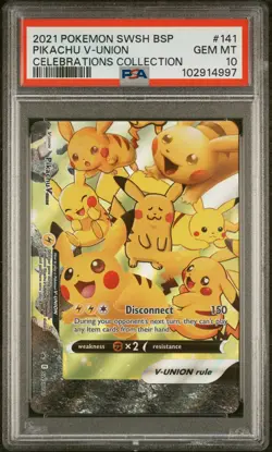 2021 POKEMON SWSH PROMO CELEBRATIONS COLLECTION #141 PIKACHU V-UNION PSA 10 - Image 1