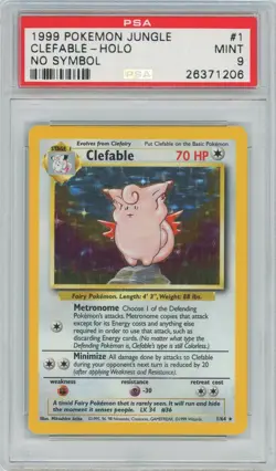 PSA 9 Mint 1999 Clefable Jungle No Symbol Error #1 Rare Pokemon Trading Card - Image 1