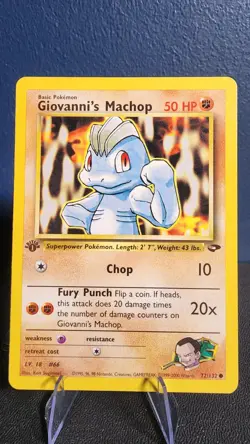 1x Giovanni's Machop 72/132 1st Edition Gym Challenge Pokemon Card NM - Image 1