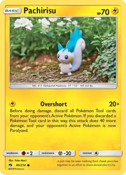 Pachirisu 80/214 Non Holo SM - Lost Thunder Yuka Morii Pokemon Card - Image 1