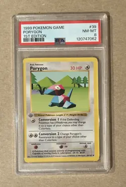 1999 Pokemon Base Set 1st Edition Porygon Card #39 PSA 8 - Image 1