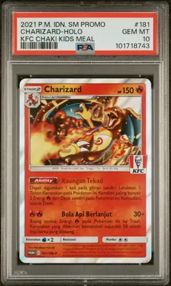 2021 POKEMON INDONESIAN SM PROMO KFC CHAKI KIDS MEAL #181 CHARIZARD-HOLO PSA 10 - Image 1