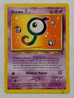 Unown J Pokemon WOTC Vintage 38/53 Black Star Promo Card Heavy Play Damaged - Image 1