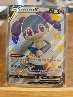 Pokemon TCG Indeedee v Shining Fates Holo Rare Card SV114/SV122 - Image 1