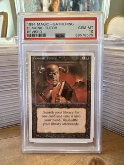 MTG Demonic Tutor PSA 10 Gem Mint Revised Edition - Image 1