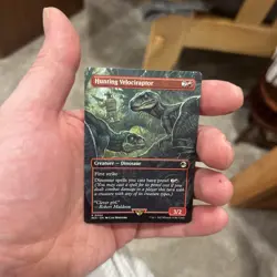MTG - Hunting Velociraptor - Borderless - Lost Caverns of Ixalan: Jurassic World - Image 1