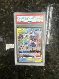 2019 Pokemon Sun & Moon Cosmic Eclipse Blastoise & Piplup GX 38/236 PSA 10 - Image 1