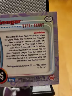Topps Pokemon Gengar #94 2000 TV Animation Edition Non-Holo Blue Logo - Image 3